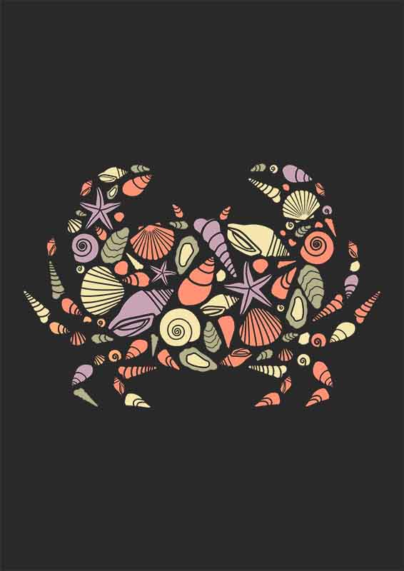 Grafika na koszulkę - Krab z muszelek, morski styl, minimalistyczna kompozycja
