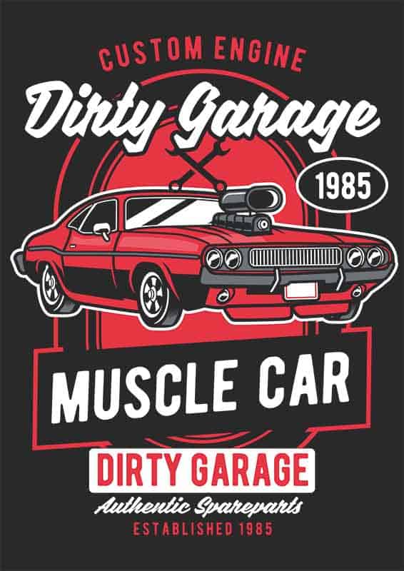 Grafika na koszulkę - Dirty Garage Muscle Car, Custom Engine 1985