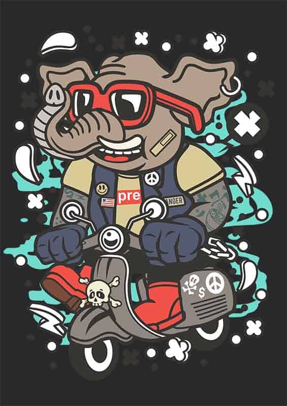Grafika na koszulkę - Elephant Scooterist, Słoń na Skuterze