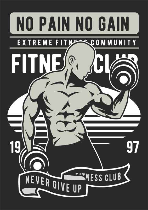 Grafika na koszulkę Fitness Club - Siła, Motywacja, No Pain No Gain