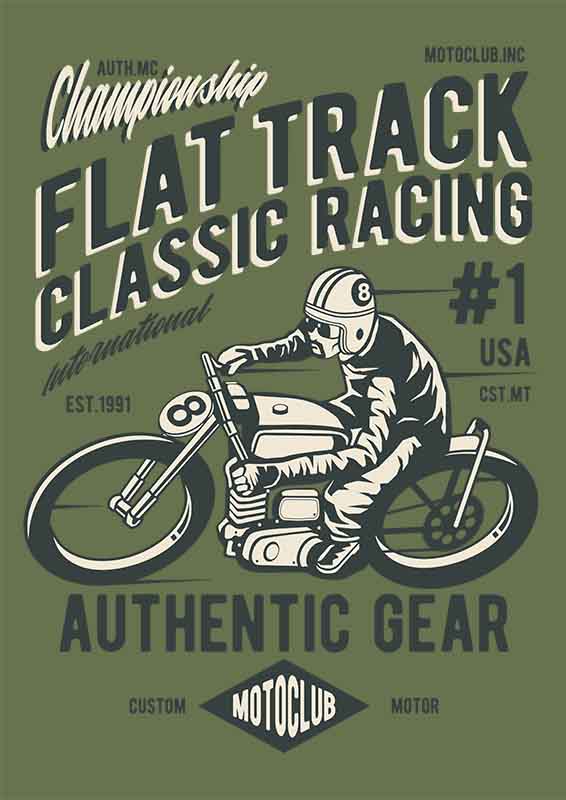 Grafika na koszulkę Flat Track Classic Racing - Motocykle, Wyścigi, MotoClub