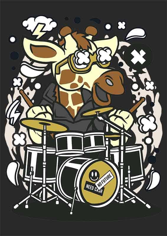 Grafika na koszulkę Giraffe Drummer - Żyrafa na Perkusji, Komiksowy Styl