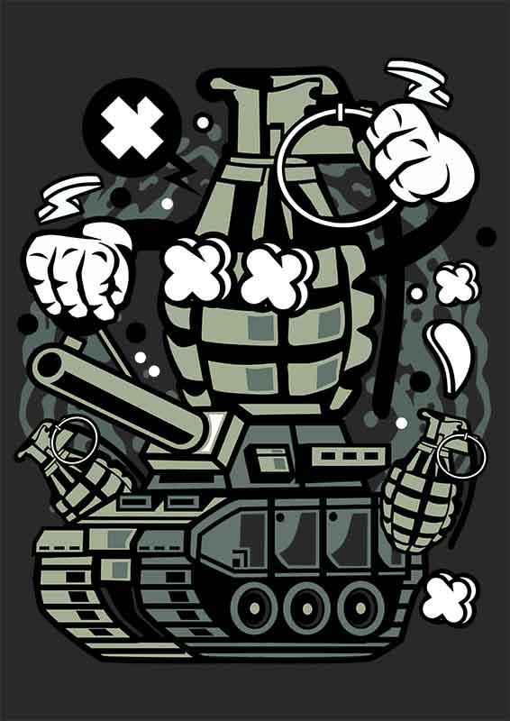 Grafika na koszulkę Grenade War Tank - Granatowy Czołg, Komiksowy Styl
