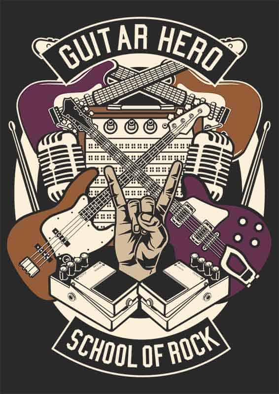 Grafika na koszulkę Guitar Hero - Szkoła Rocka, Gitara i Muzyka
