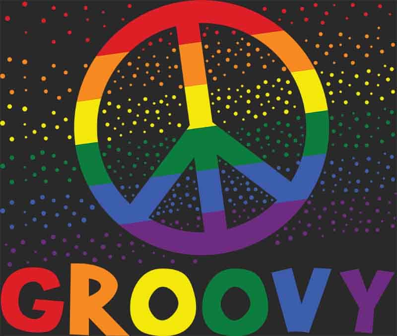 Grafika na koszulkę Groovy Peace Sign - Tęczowy Styl Retro Hippie
