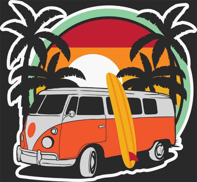 Grafika na koszulkę Summer Surfer Van - Plaża, Surfing i Styl Hippie