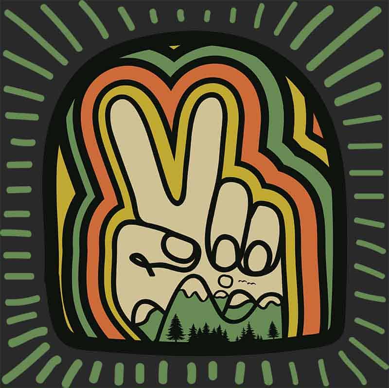 Grafika na koszulkę Peace Mountains - Styl Hippie i Góry, Lata 70.