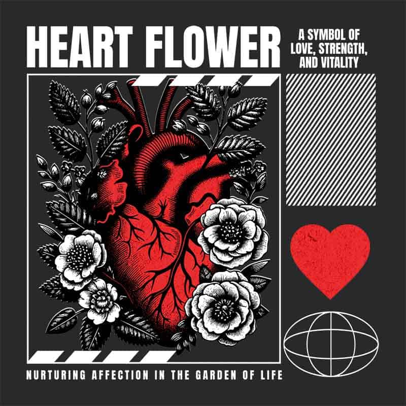 Grafika na koszulkę Heart Flower - Symbol Miłości, Siły i Witalności