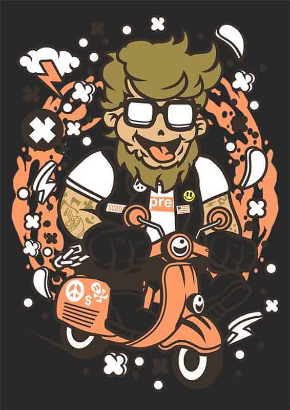 Grafika na koszulkę - Hipster na skuterze