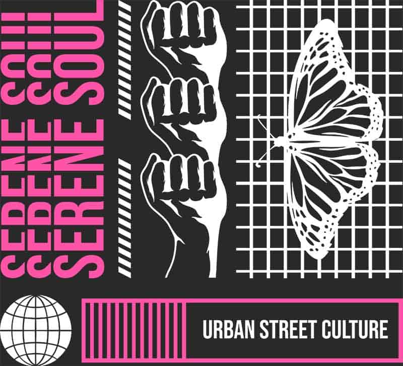 Grafika na koszulkę – Serene Soul: Motyl i siła pięści