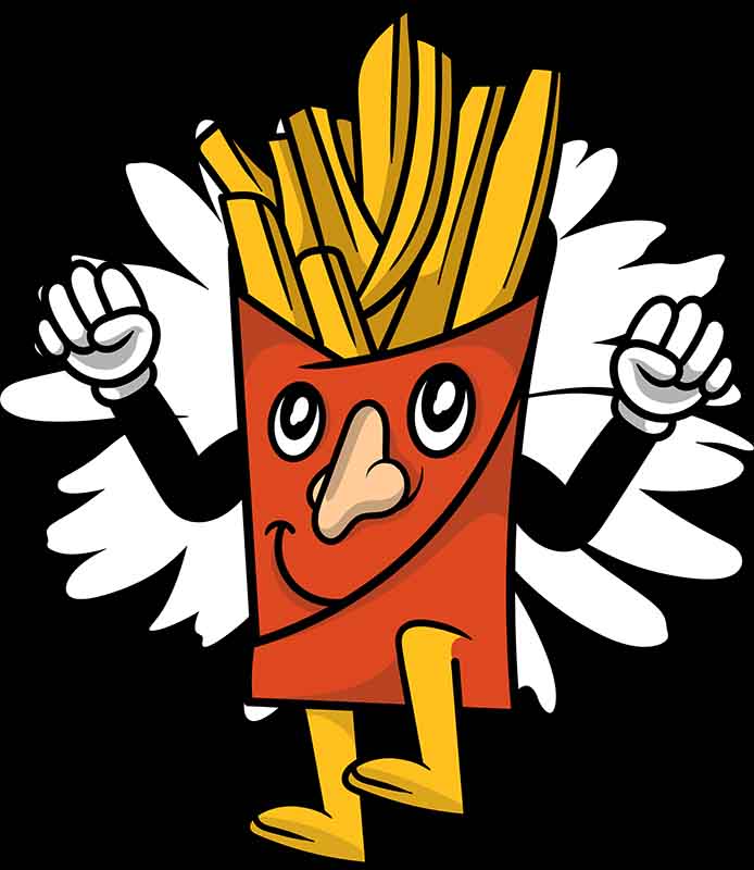 Zabawna grafika na koszulki z frytkami z twarzą i skrzydłami